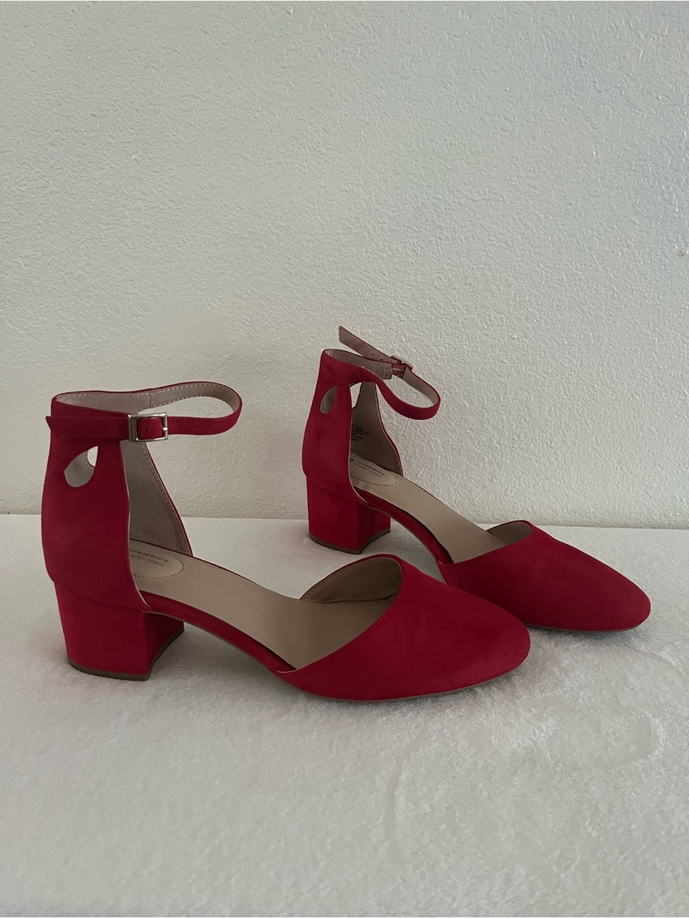 Giani Bernini Red Ankle-Strap Low Block Heel Pumps Leather 9M